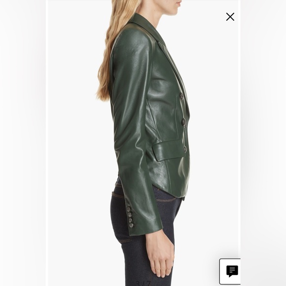 Veronica Beard Cooke Leather Dickey Double Breasted Jacket Blazer Dark Green 00 - Picture 6 of 16